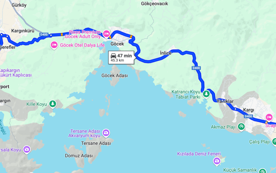 Fethiye to Dalaman Airport Bus Route