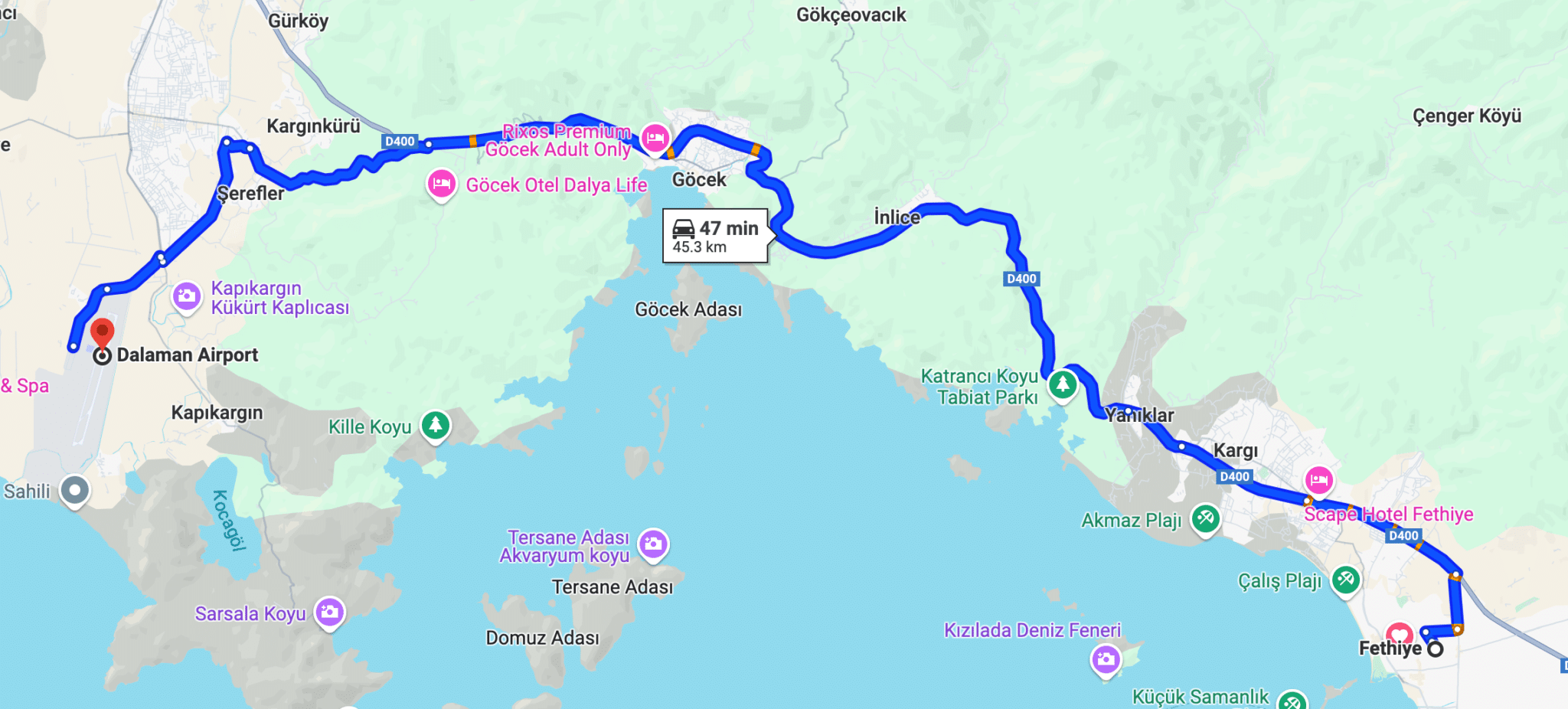 Fethiye to Dalaman Airport Bus Route