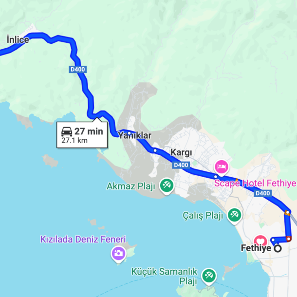 Fethiye to Göcek and Göcek to Fethiye bus route